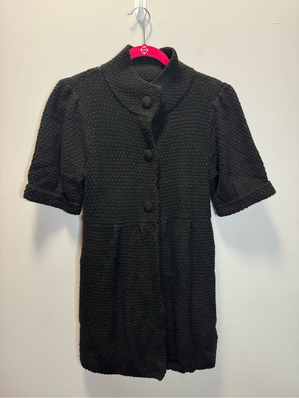 Apt. 9 Women's Short Sleeve Sweater Jacket Black Metallic Button Front Size S
